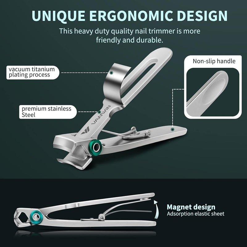 VANWIN Nail Clippers for Thick Nails, 16mm Wide Jaw Opening Oversized Toenail Clippers Cutter with Sharp Curved Blade and Nail File, Heavy Duty Stainless Steel Fingernail Clippers for Seniors Elderly - Image 5